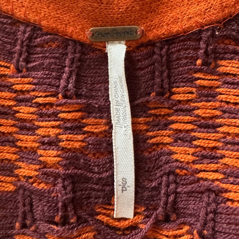 Free People Boho Knit Sweater Patchwork Dress Sm Orange Alpaca Blend Bell Sleeve - Picture 10 of 10